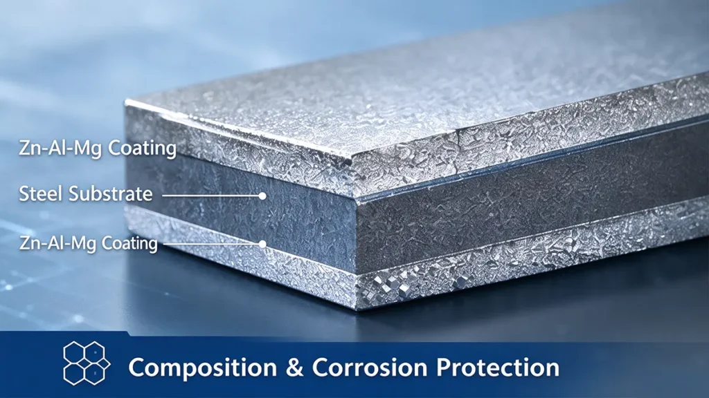 Zn-Ai-Mg Coated Steel Composition & Corrosion Protection